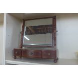 A Georgian mahogany dressing table mirror with three drawers - 62cm W x 66cm tall