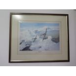 Duel of Eagles by Robert Taylor signed by Douglas Bader and Adolf Galland, frame size 58cm x