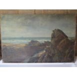 An oil on canvas, Cornish Coastal scene, signed SS Holland, hand written text verso, see image,