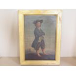 An oil on canvas portrait of an 18th century boy wearing a tricorn but in shabby attire, unsigned,