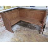 A 19th century pitch pine corner pew - 150cm x 100cm