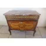 An antique style walnut and inlaid marble topped chest with two drawers and ormulu mounts - 97cm W x