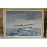 An acrylic on canvas, Aviation painting signed Noel A Bray - frame size 46cm x 62cm - in good