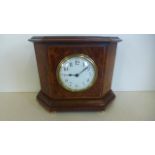 An Edwardian inlaid mantle clock burr walnut case, 8 day platform movement, approx 25cm W, currently