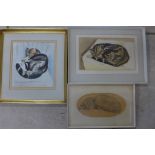 Norman Rogers, ARCA, circa 1940/50s - a group of three framed watercolour and charcoal drawings of