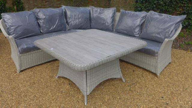 A Bramblecrest Monterey square modular sofa set with curved corner sofa, square ceramic table,