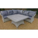 A Bramblecrest Monterey square modular sofa set with curved corner sofa, square ceramic table,