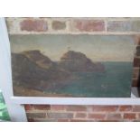 An oil on canvas, landscape, signed SS Holland, unframed, approx 41cm x 76cm - condition poor