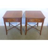 A pair of mahogany single drawer lamp tables - made by a local craftsman to a high standard - 56cm H