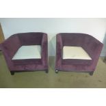 A pair of Kraft upholstery tub armchairs with reversible seat cushions, 77cm tall x 85cm x 81cm - in