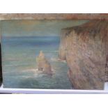 An oil on canvas, landscape, signed SS Holland, unframed, approx 62cm x 92cm - in poor condition