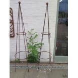 A pair of hand forged wrought iron pyramid garden obelisks with ball finials - 208cm H x 61cm W