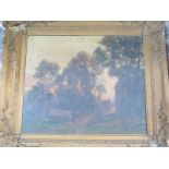 An oil on canvas, twilight landscape, signed by R I Askew 1912 - approx frame size 54cm x 61cm -