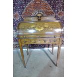 A good quality Edwardian inlaid rosewood cylinder top writing desk with a fitted interior above a