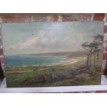 An oil on canvas, landscape, signed SS Holland, unframed, approx 51cm x 76.5cm, poor condition