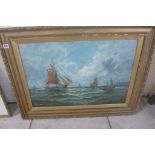 An oil on board - Maritime Scene - signed E Sara, in a gilt frame - 68x93cm - some losses to frame