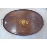 A mahogany inlaid oval tray - 65cm wide