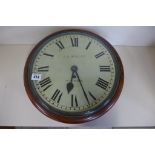 A mahogany cased wall clock with fusee movement and 12 inch painted dial, signed EC Sebley Cambridge