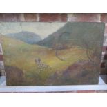 An oil on canvas, A mountain path near Betwsy Loed, North Wales, by WA dingle, signed, unframed,