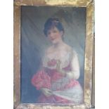 An oil on canvas, portrait of a lady, unsigned, approx frame size 60cm x 42.5cm in poor condition