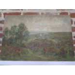 An oil on canvas, landscape signed SS Holland unframed, approx 515cm x 76.5cm, in poor condition