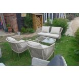 A Bramblecrest metal leg Chiltern two seater sofa with two sofa armchairs and two coffee tables