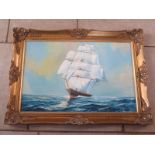 Frank A Holland - A Sailing Ship - oil on canvas, 92x67cm, signed