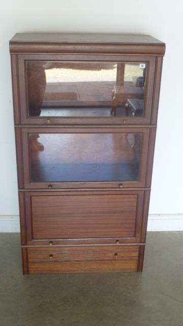 A Globe Wernicke style mahogany four tier bookcase, the lower tier a frieze drawer, approx 80cm W