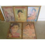 Five 20th century Chinese prints, four advertisements and one erotic, overall frame size of