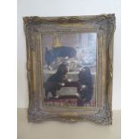 An oil on board of kittens stealing milk, signed C Adela Poote, Nov --98 - in a gilt swept frame,