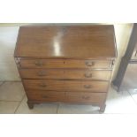 A Georgian mahogany bureau, approx 109cm W x 111cm H x 54.5cm D overall, good colour, structurally