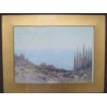 FJ Widgery, gouache, landscape of a cliff top sea view, signed, approx frame size 39cm x 49.5cm,