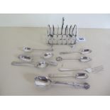 Assorted silver flatware and a silver toast rack, approx 8 troy oz