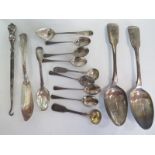 Assorted silver flatware and a button hook, total weighable silver approx 8.2 troy oz