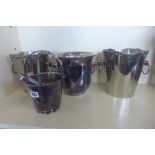 A pair of plated wine coolers - 21cm tall, a single cooler and an ice bucket