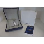 A ladies Longines stainless steel quartz bracelet wristwatch with white dial and secondary dial with