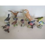 Nine Beswick birds including an owl and an eagle, all in good condition