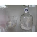 Two pieces of clear Mary Gregory glassware, 16cm and 9cm tall, both generally good