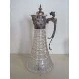 A silver topped glass clarinet jug, Sheffield 1972, approx 31cm high, usage marks