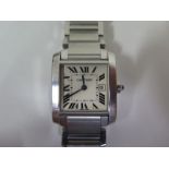 A Cartier Tank Francaise ladies wristwatch with stainless steel case and bracelet box and papers,