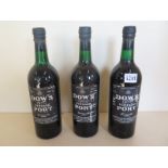 Three bottles of Dows 1970 vintage port, levels to base of neck