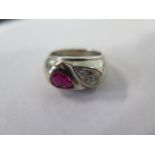 A 14ct white gold ruby and diamond ring, size N, approx 6.4 grams, in good condition