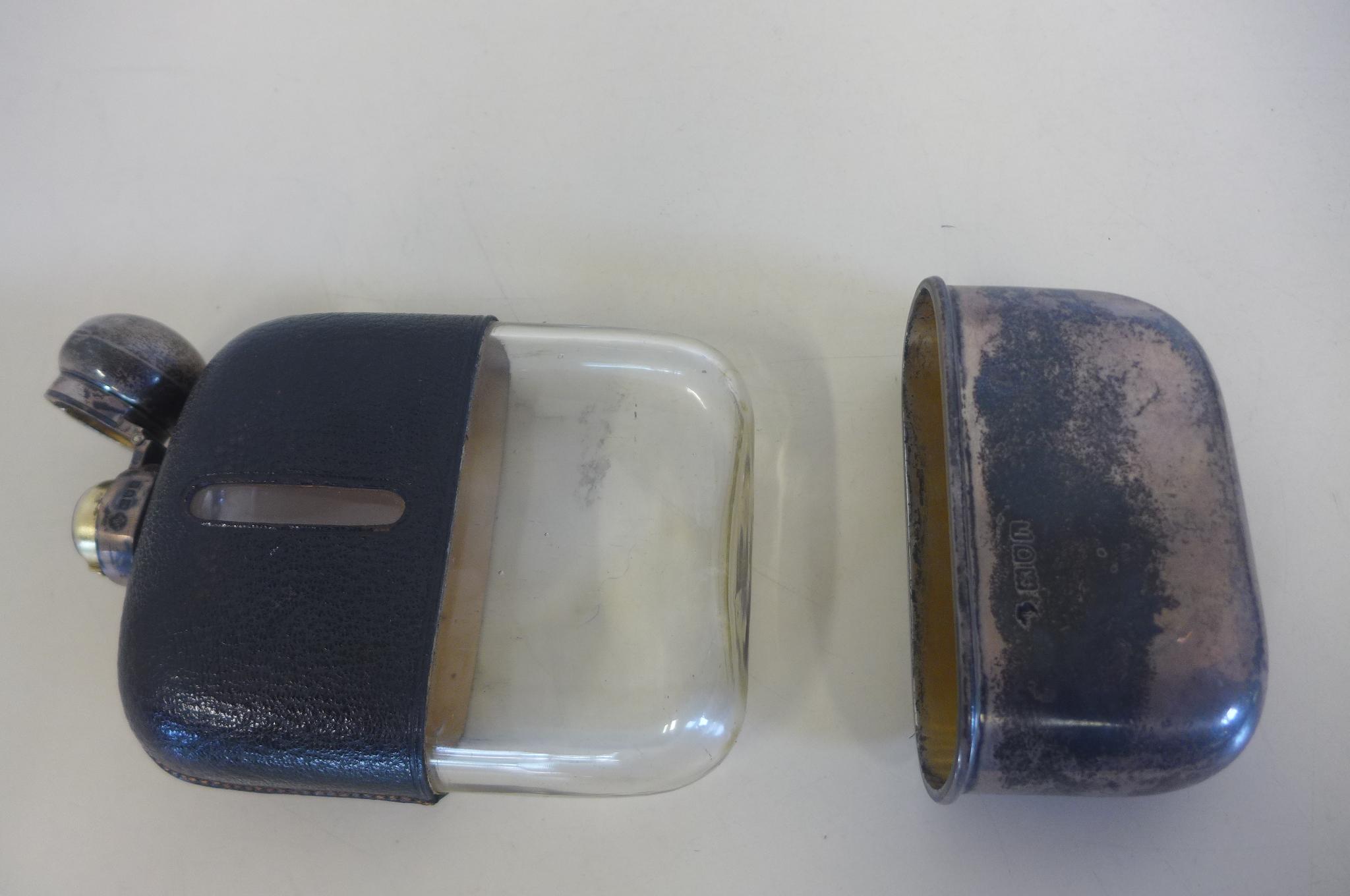 A hip flask with silver top and cup - 14cm tall, in generally good condition, some wear - Image 4 of 4