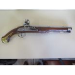 A flintlock Navy Sea pistol with belt clip, signed to plate JL CARRIER - 49cm long, cocks and fires,