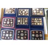 Nine consecutive Royal Mint proof sets, dating 2000 to 2008, all good, boxed