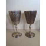 A pair of silver goblets, Birmingham 1972, approx 17.5 troy oz, approx 17.8cm high, usage marks