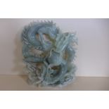 A soapstone dragon and pearl carving - 33cm x 28cm - generally good, some minor chips