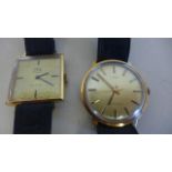 A gents Oris Super 17 jewel Geneve style wristwatch, 28mm square case, manual movement, gold