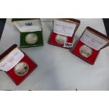 Four world silver proof coins, approx 108 grams, all boxed
