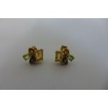 A pair of 9ct multi gem set earrings including diamonds, approx 2.2 grams, in good condition